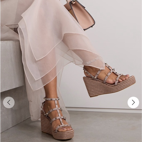 Valentino Rockstud Torchon leather espadrille wedge sandals 38 - Picture 15 of 16